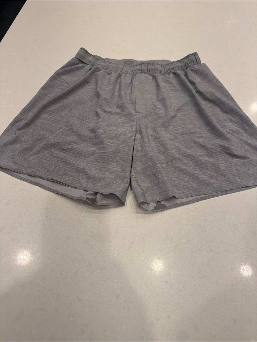 lululemon athletica Men's Light Gray Athletic Shorts see measurement